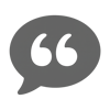 Icon of a Gray speech bubble with white quotation marks inside stylized graphic no text
