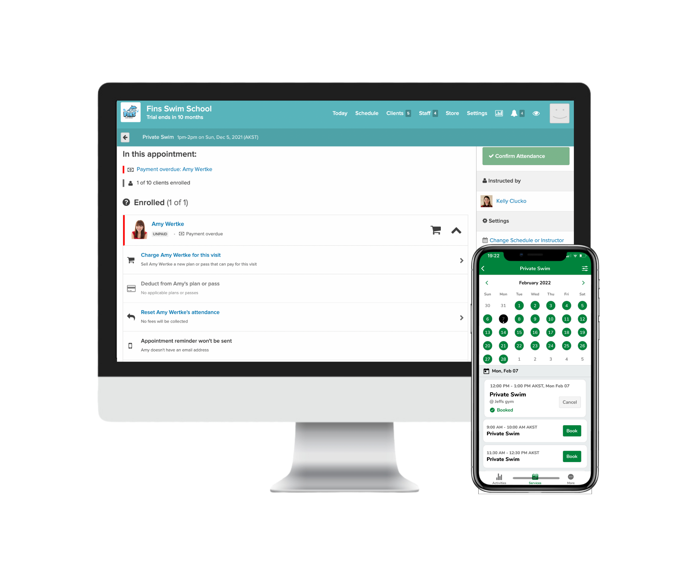 swim client view scheduling app