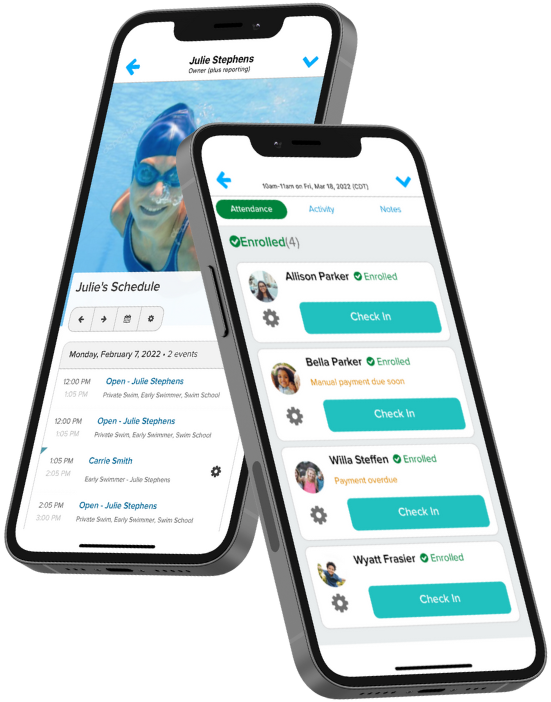 swim client app views 2 screens