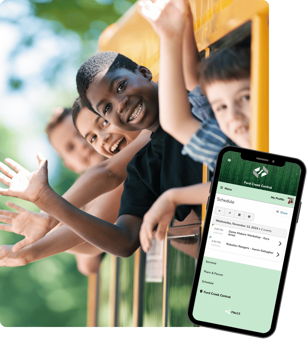 Site Redesign Industry Pages - Education - Header Side Image - Kids on School Bus with Mockup on Phone