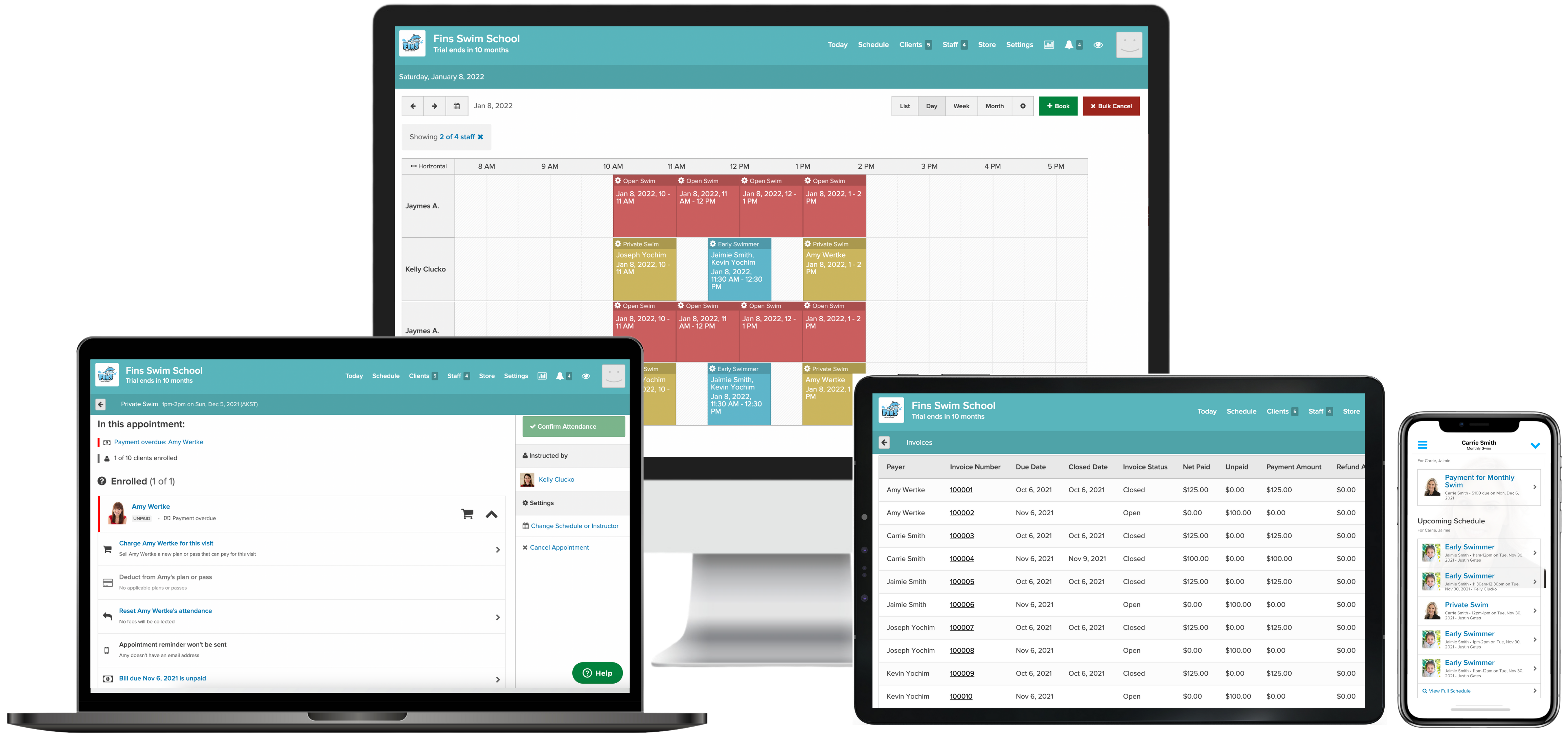 swim all devices report scheduling app client